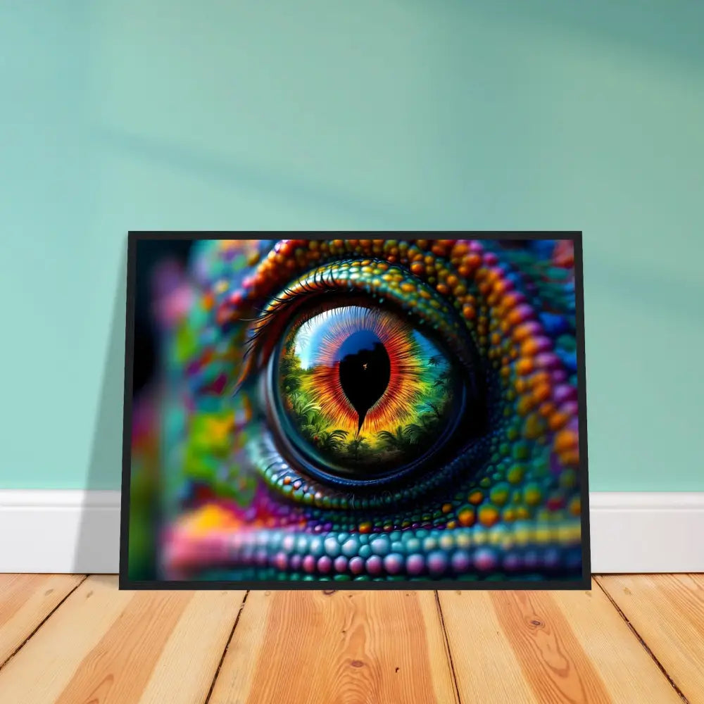 Framed colorful reptile eye print on premium matte paper for Chameleons Prism poster