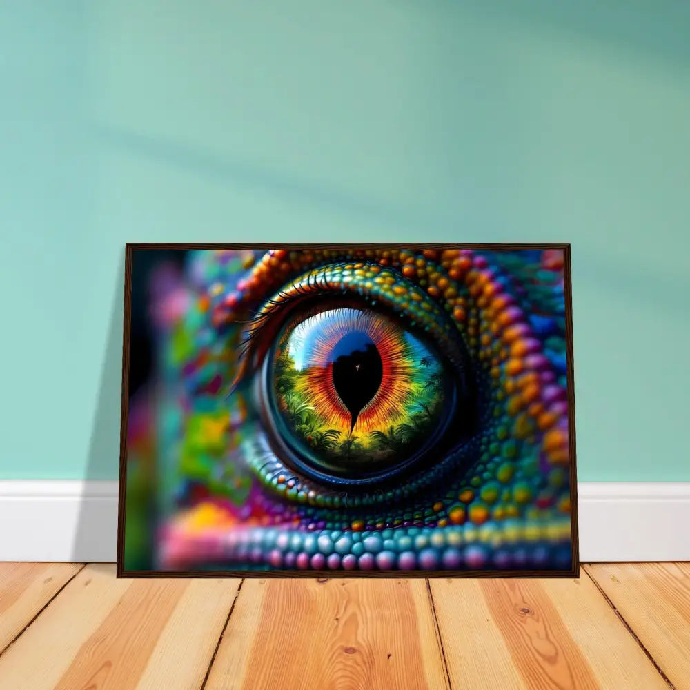 Framed chameleon eye art poster on Premium Matte Paper with wooden frame