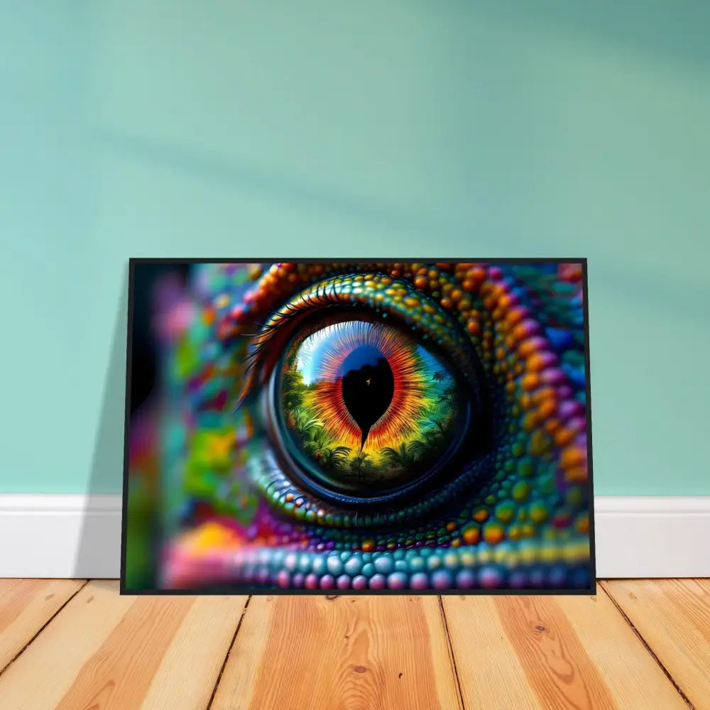 Framed chameleon eye art on premium matte paper wooden poster titled Chameleons Prism