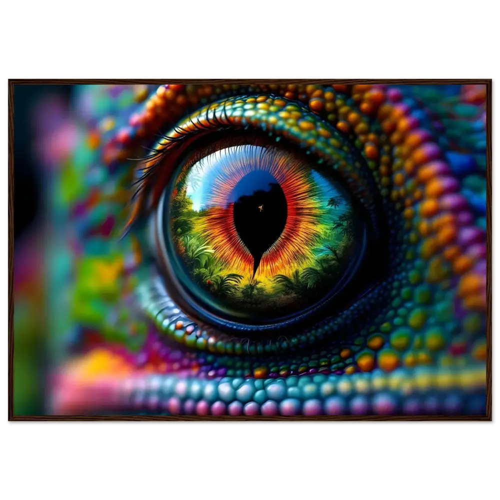 Colorful chameleon eye on Premium Matte Paper Wooden Framed Poster Chameleons Prism PixiOnyx