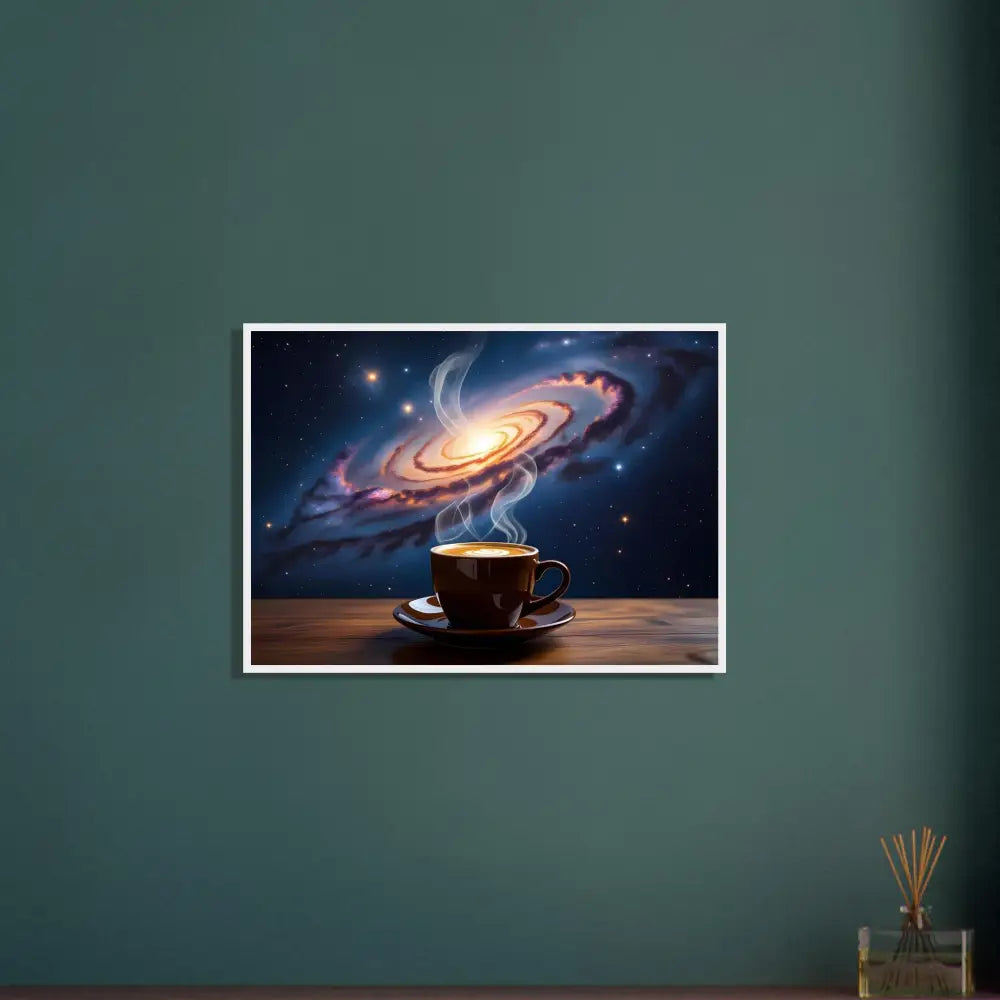 Framed galaxy coffee art on Premium Matte Paper Wooden Framed Poster Cosmic Brew PixiOnyx