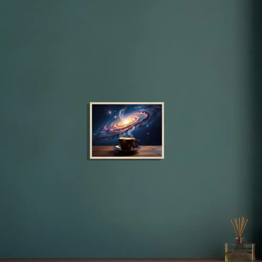 Framed galaxy coffee cup art on Premium Matte Paper Wooden Framed Poster Cosmic Brew