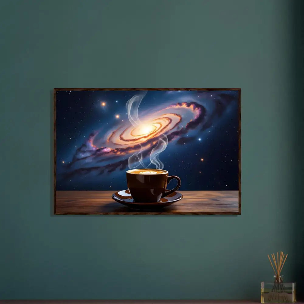 Framed galaxy coffee art poster on premium matte paper wooden frame in celestial design