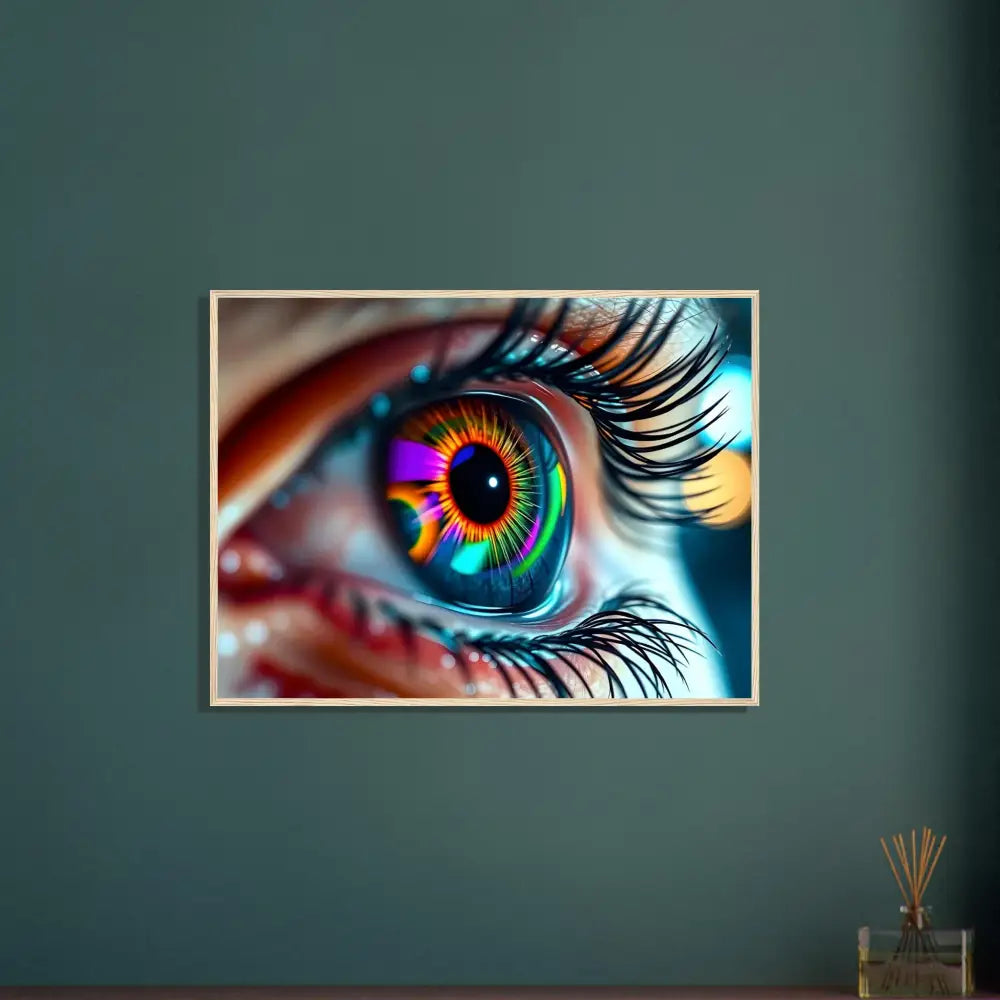 Framed psychedelic eye art poster on premium matte paper in wooden frame perfect for cosmic decor