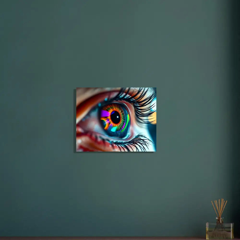 Colorful eye artwork on Cosmic Iris portal poster framed on premium matte paper