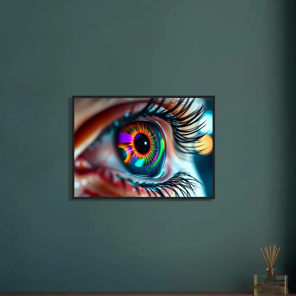 Framed eye art on Premium Matte Paper Wooden Frame Cosmic Iris Poster from PixiOnyx