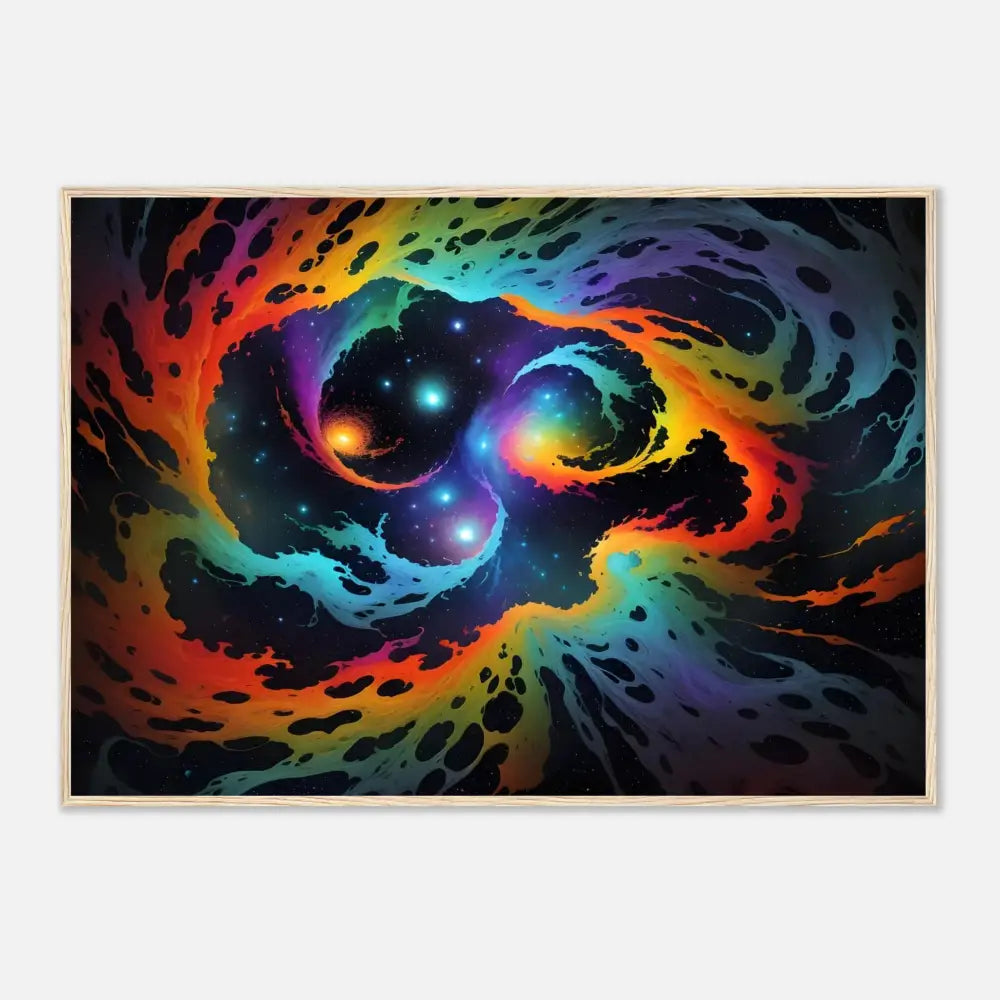 Rainbow-colored cosmic nebula on Premium Matte Paper Wooden Framed Poster Cosmic Tides