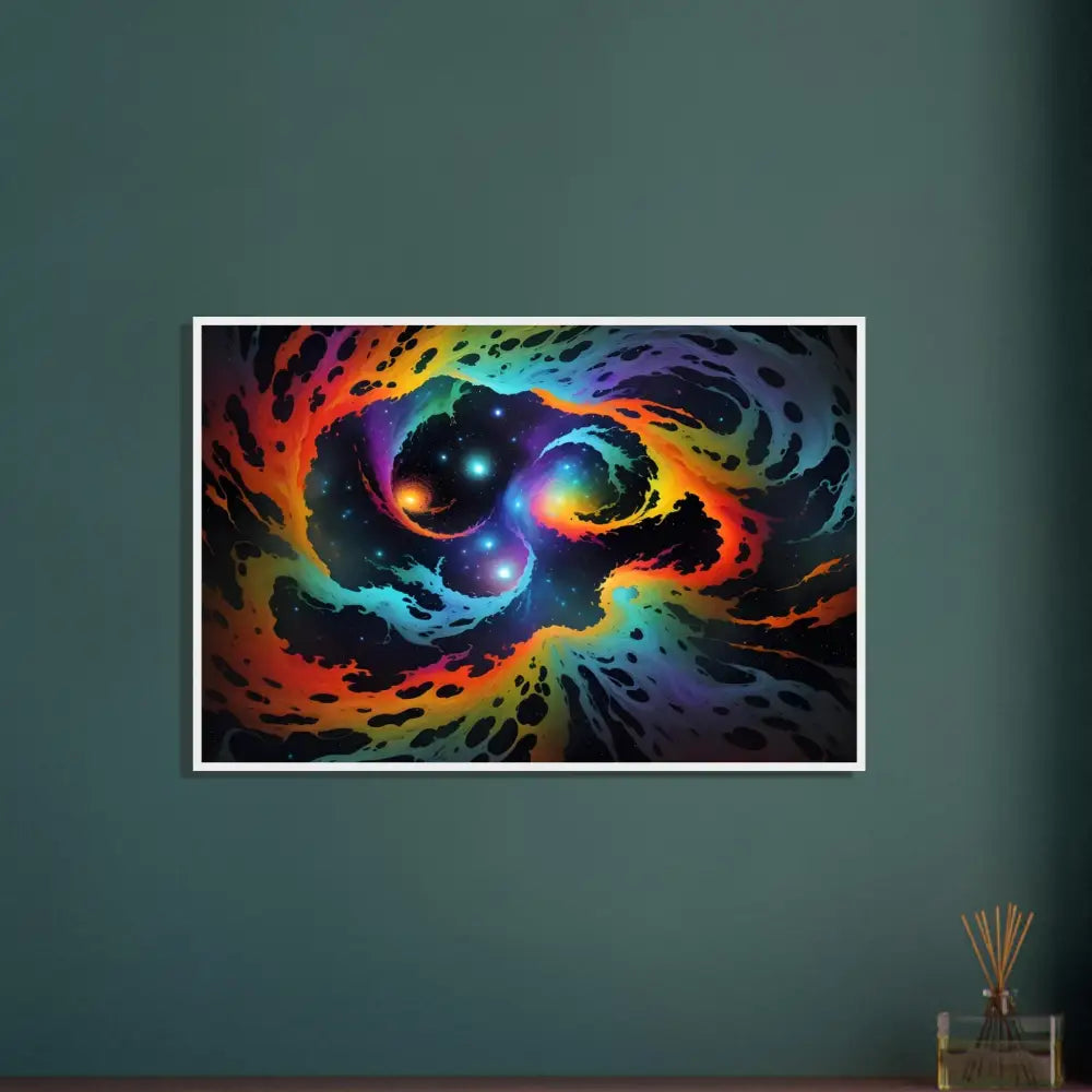 Framed rainbow nebula cosmic art on premium matte paper wooden frame in PixiOnyx Poster