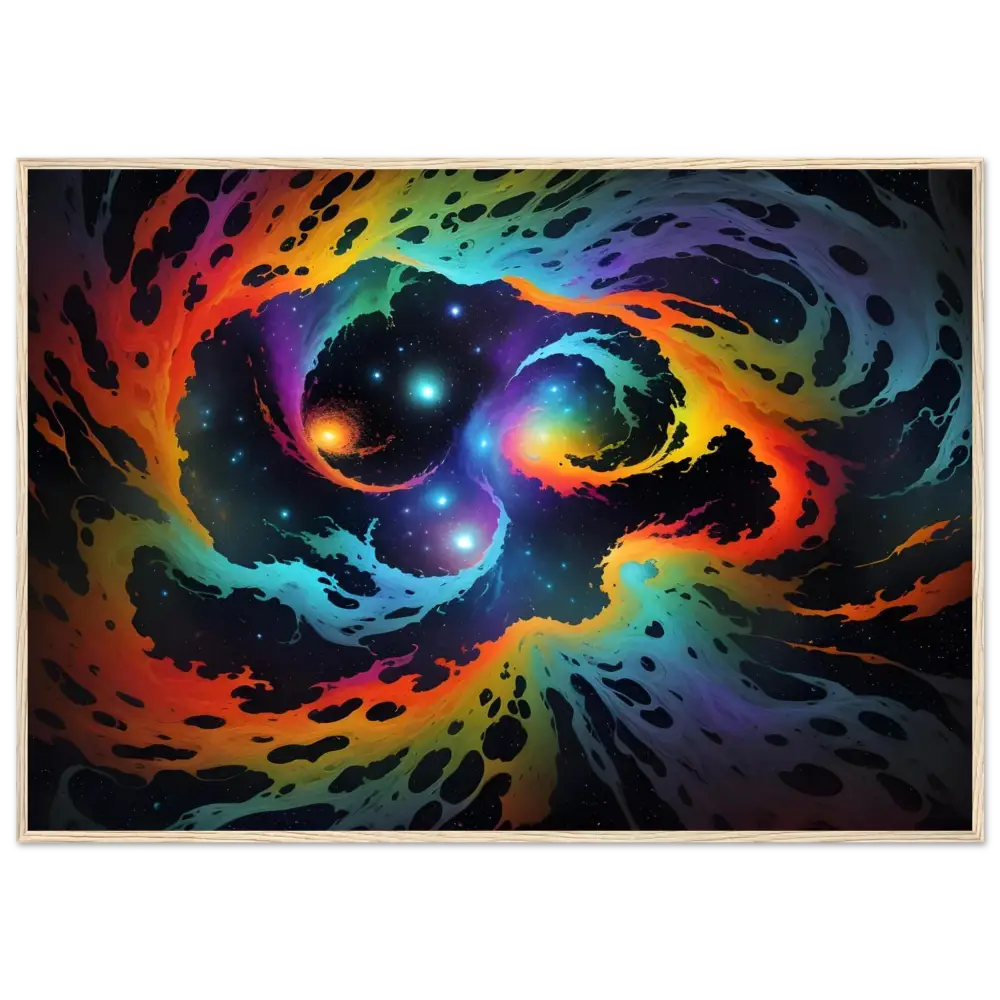 Colorful cosmic nebula on Premium Matte Paper Wooden Framed Poster Cosmic Tides PixiOnyx