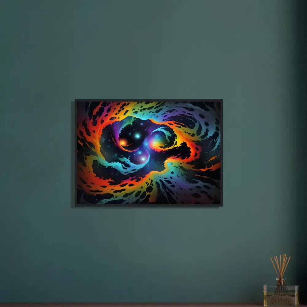 Framed rainbow nebula artwork on Premium Matte Paper Wooden Frame Poster Cosmic Tides