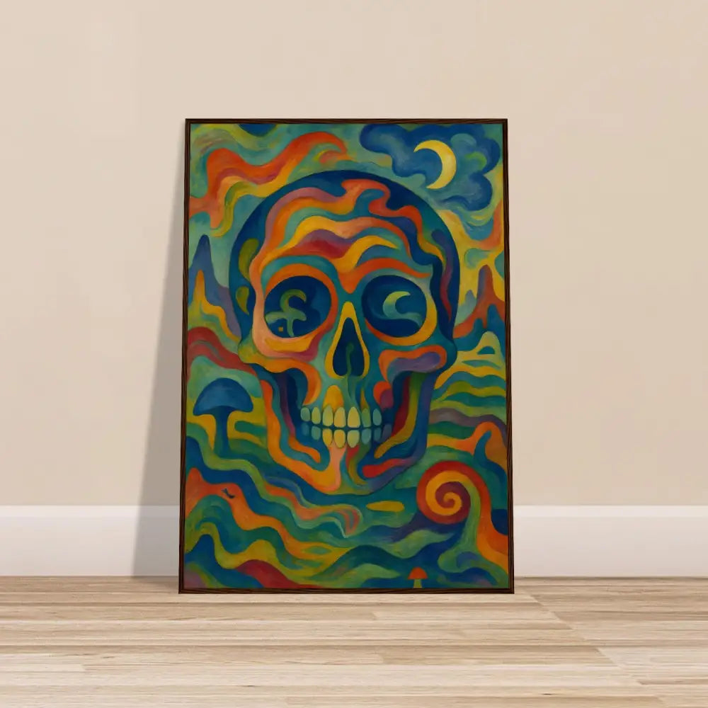 Colorful skull painting on premium matte paper wooden framed poster Craniocolor PixiOnyx