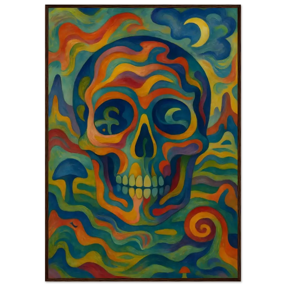 Colorful psychedelic skull painting on premium matte paper wooden framed poster Craniocolor