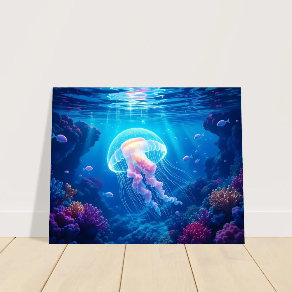 Underwater jellyfish art on Premium Matte Paper Wooden Framed Poster Glowing Wanderer