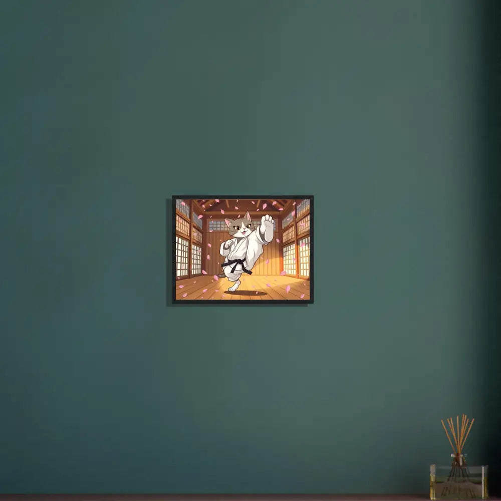 Framed Karate Cat art on premium matte paper wooden frame showcasing Cherry Blossom Showdown
