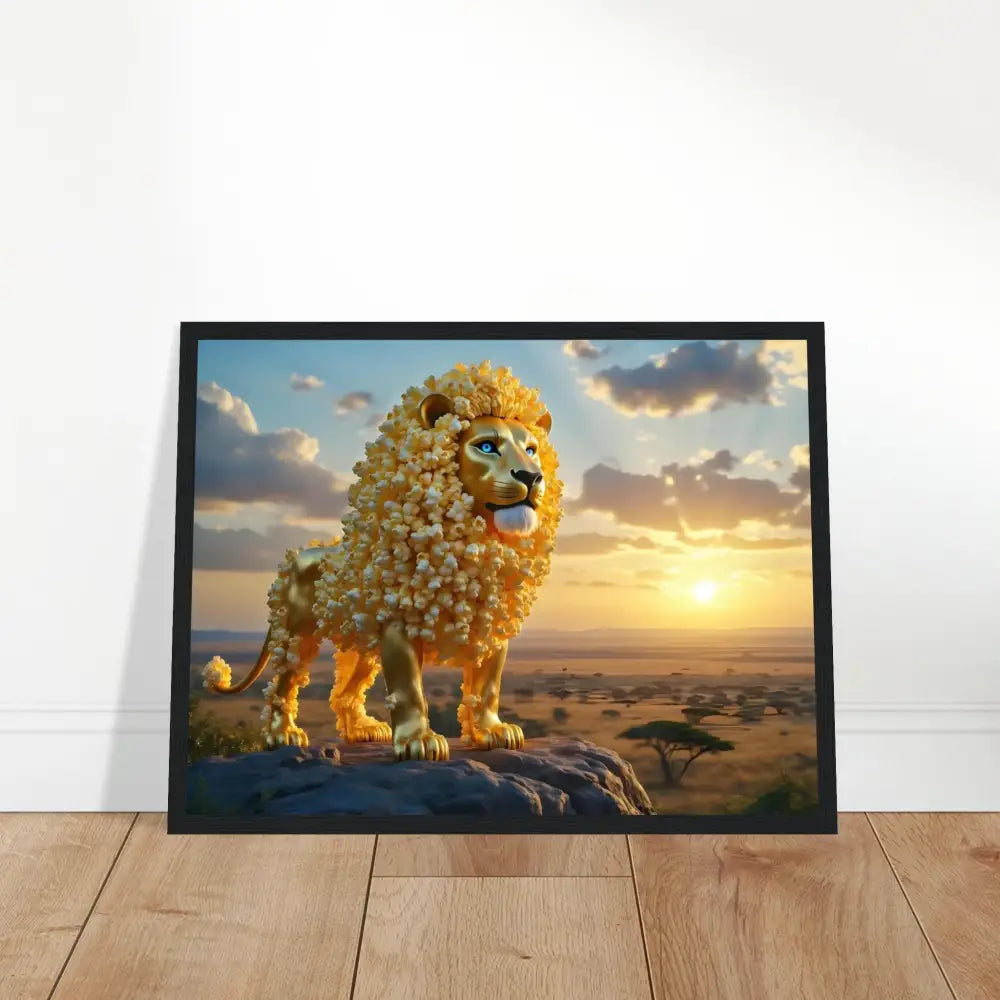 Framed golden lion artwork on premium matte paper in wooden frame for PixiOnyx poster