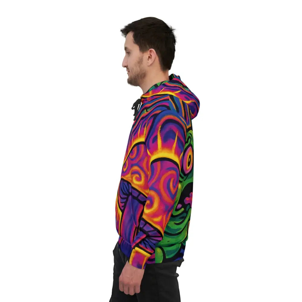 Colorful psychedelic hoodie from PixiOnyx Shroomapillar Snack Attack collection