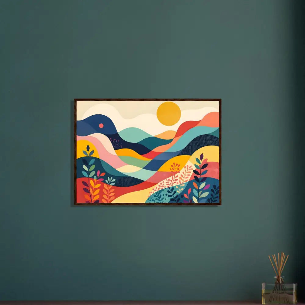 Colorful landscape painting in a premium wooden frame for abstract nature decor