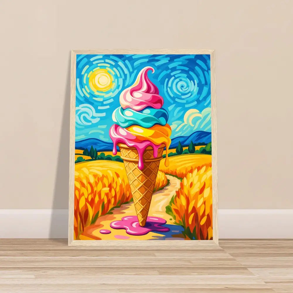 Framed ice cream cone art poster in a playful pastel design for PixiOnyx Playful Elegance