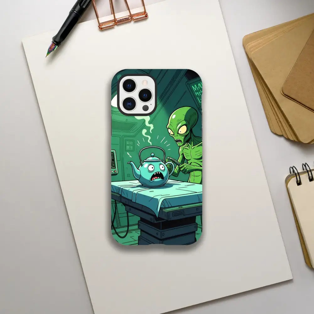 Alien abduction themed phone case for iPhone featuring Probe Protocol scene by PixiOnyx