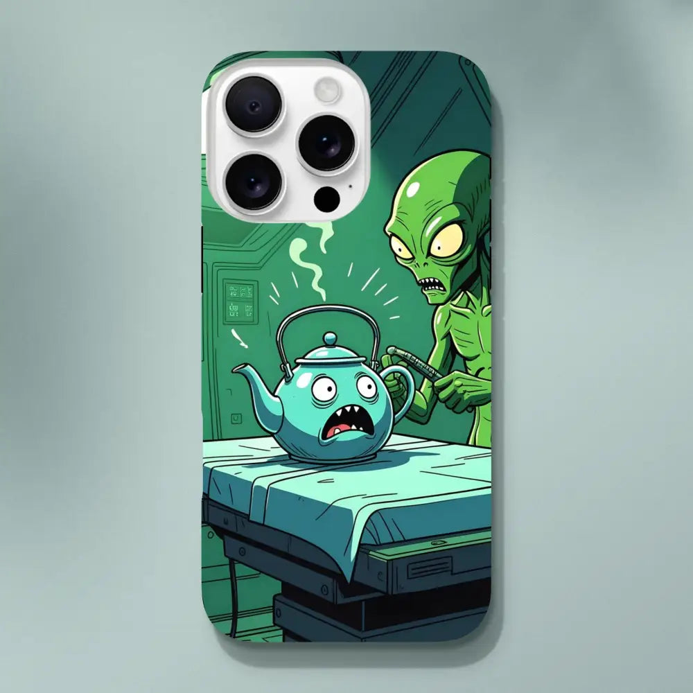 Alien abduction phone case featuring teapot scene for PixiOnyx iPhone Tough Case