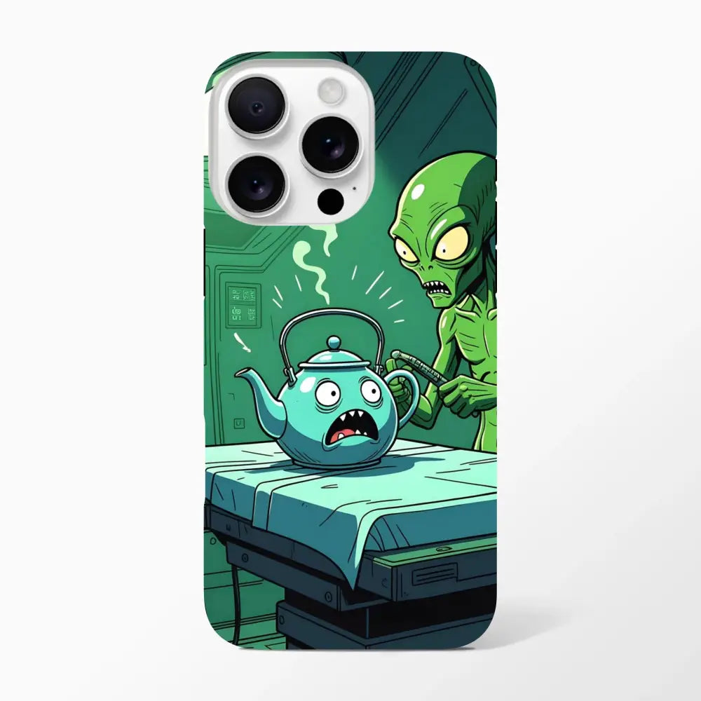 Humorous alien abduction phone case featuring alien teapot scene for PixiOnyx iPhone Tough Case