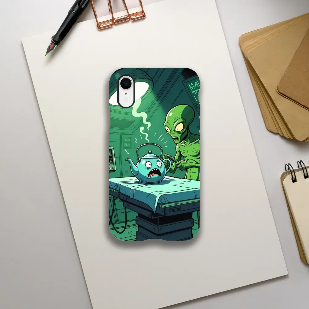 Humorous Alien Abduction Phone Case featuring Alien Teapot Scene for PixiOnyx iPhone Tough Case