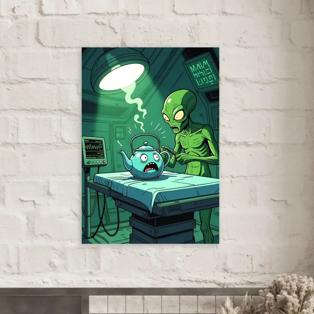 Humorous Alien Abduction Scene on Probe Protocol Poster Intergalactic Checkup PixiOnyx