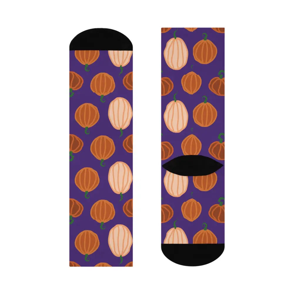 Pumpkin pattern cozy socks with orange and white pumpkin design for Halloween fall fashion