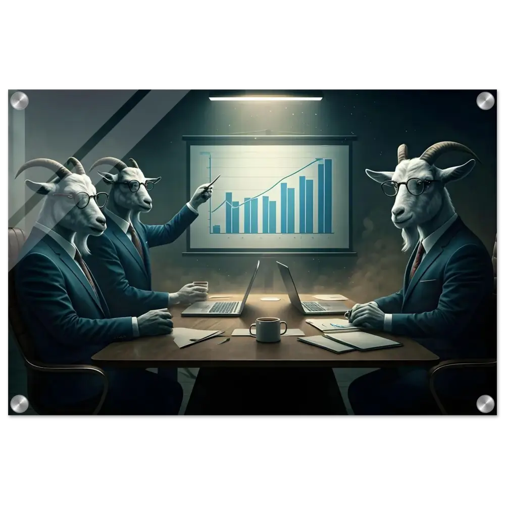 Goat-headed business executives discussing the Quarterly Goat Earnings Report Acrylic Print