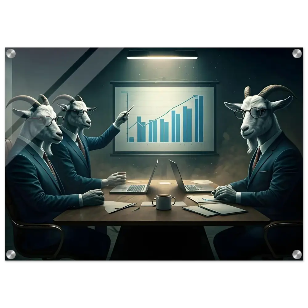 Goat-headed business team displayed on Quarterly Goat Earnings Report Acrylic Print