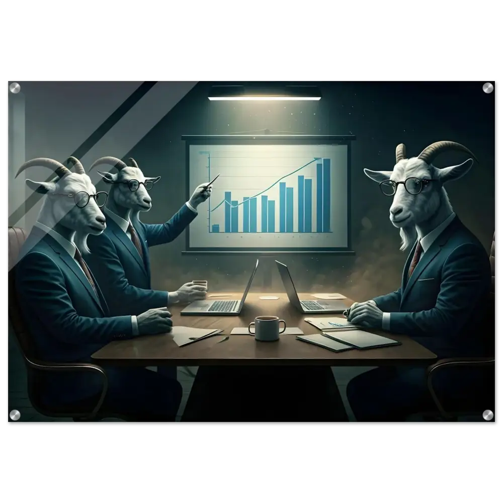 Goat Businessmen Meeting displayed on Quarterly Goat Earnings Report Acrylic Print
