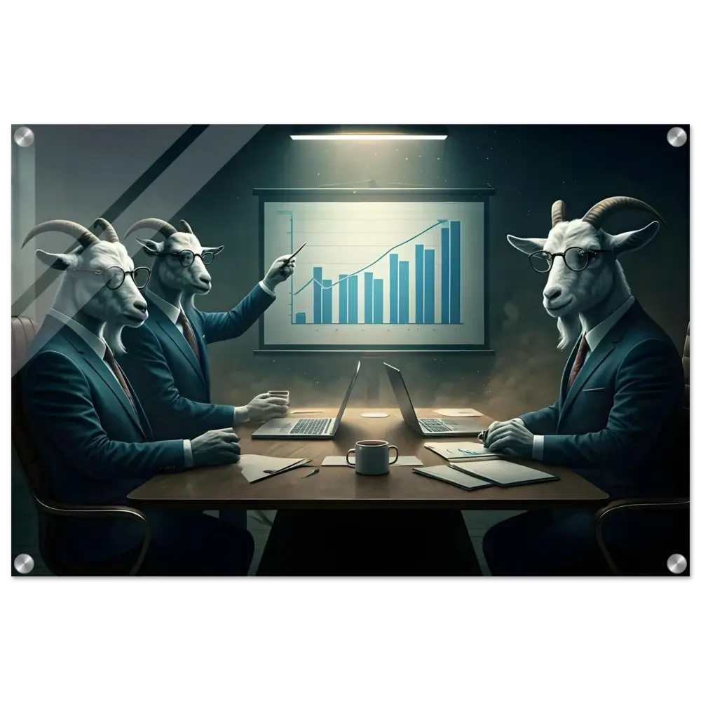 Goat-headed business executives in a meeting for Quarterly Goat Earnings Report Acrylic Print