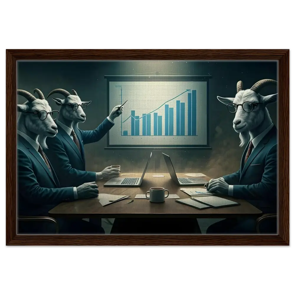Framed Goat-Headed Business Meeting Artwork from Quarterly Goat Earnings Report Canvas