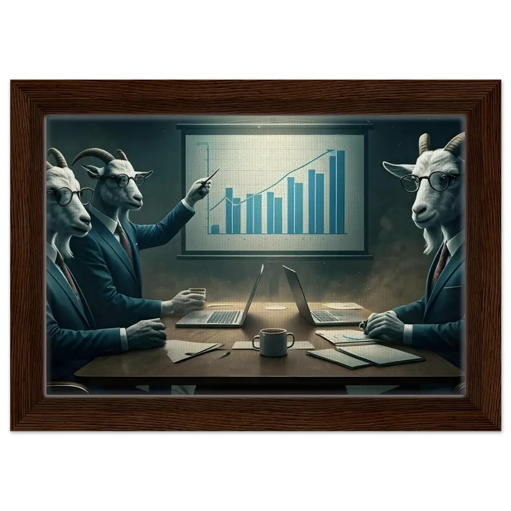 Framed Goat Business Meeting Canvas for Quarterly Earnings Report by PixiOnyx