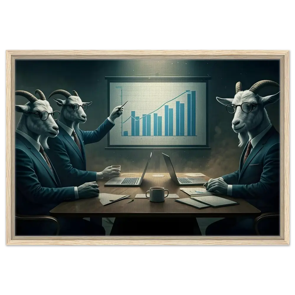 Goat-headed Business Executives Meeting for Quarterly Goat Earnings Report on Framed Canvas