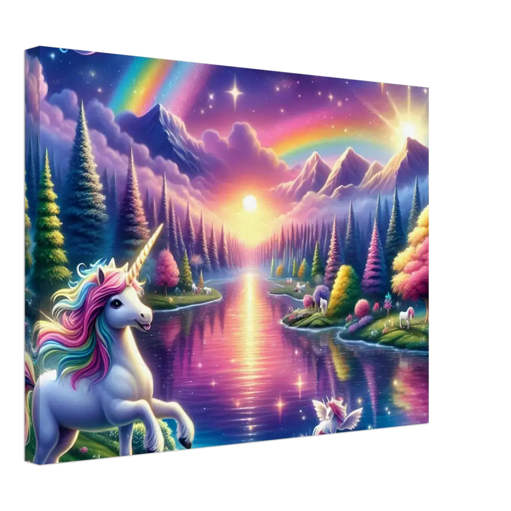Fantasy unicorn canvas art featuring vibrant colors for Rainbow Unicorn Fantasy Canvas by PixiOnyx