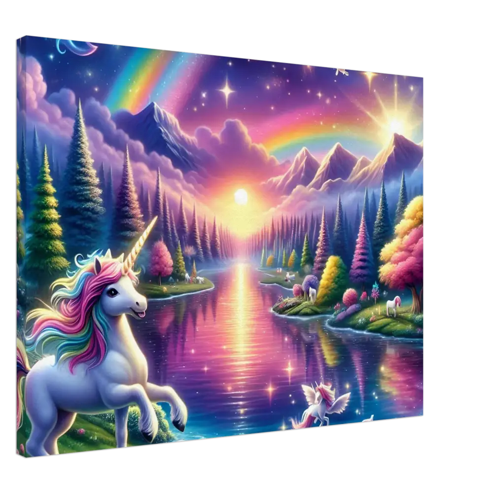 Whimsical unicorn canvas art featuring vibrant rainbow colors for Wall Decor