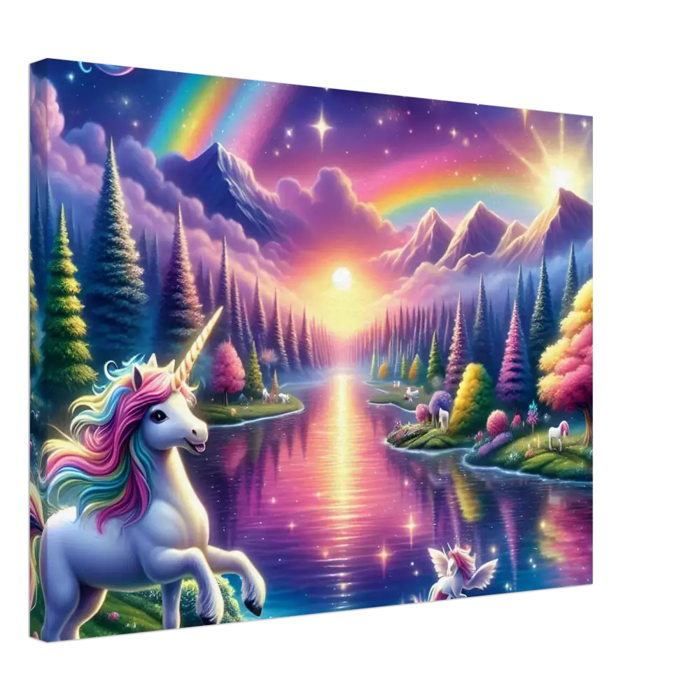 Whimsical unicorn fantasy canvas vibrant wall art Rainbow Unicorn Fantasy Canvas PixiOnyx