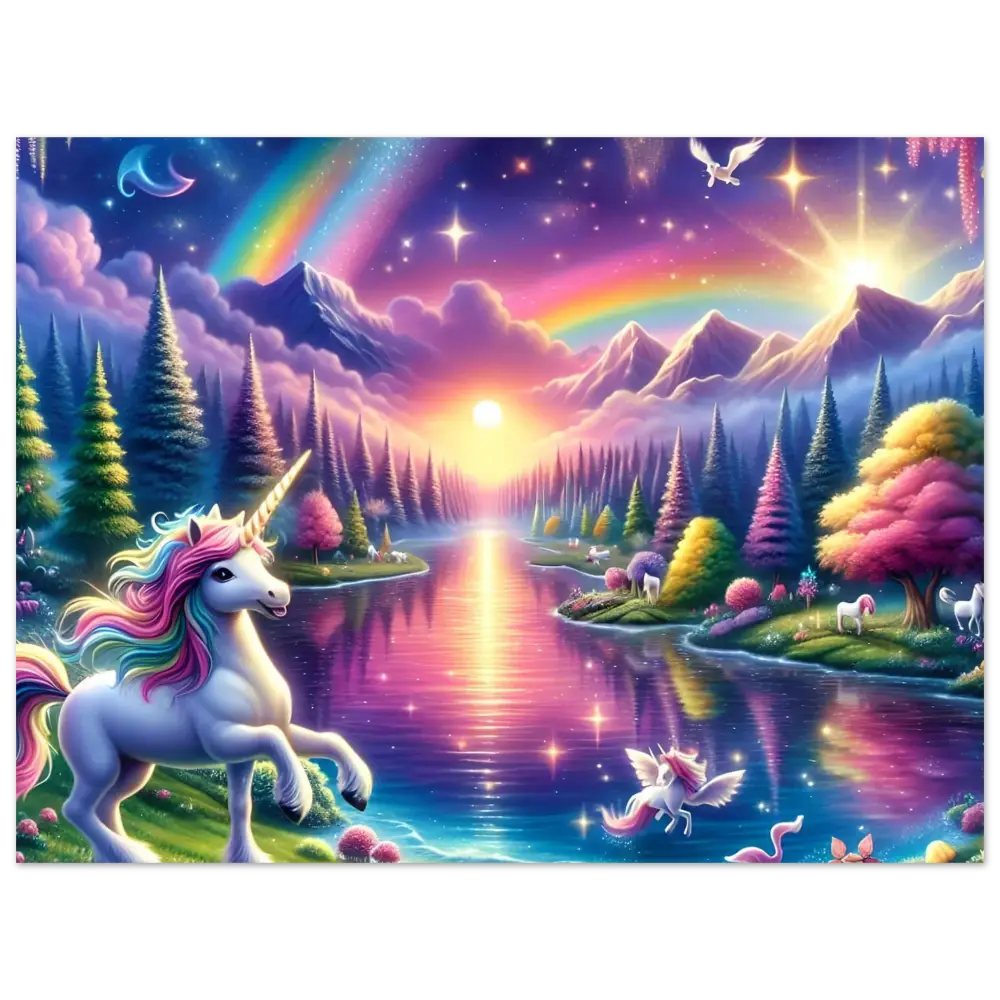 Magical unicorn landscape for Rainbow Unicorn Forest Fine Art Poster PixiOnyx Exclusive