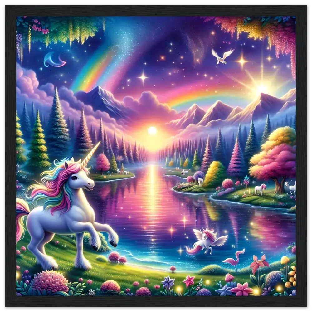 Magical unicorn fantasy landscape poster for Rainbow Unicorn Forest PixiOnyx exclusive