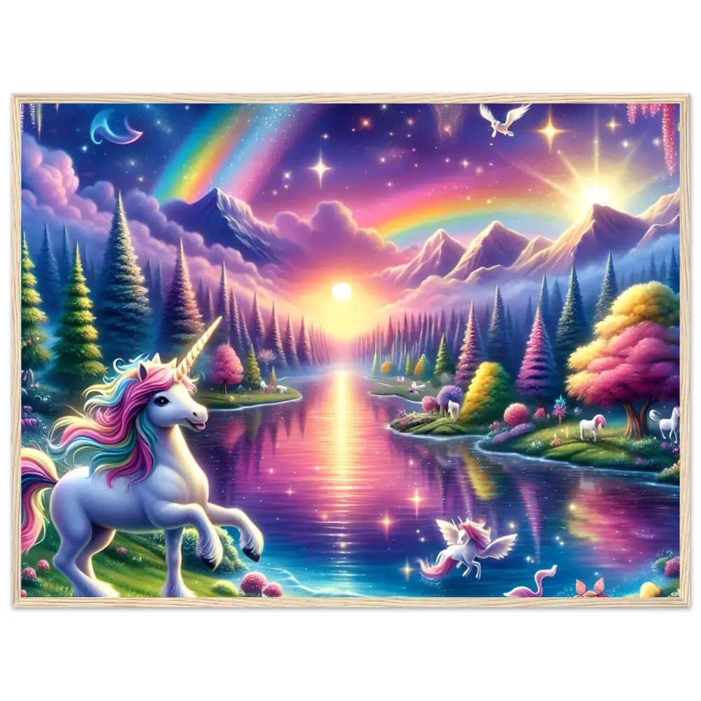 Colorful unicorn fantasy landscape framed poster Rainbow Unicorn Forest PixiOnyx Exclusive