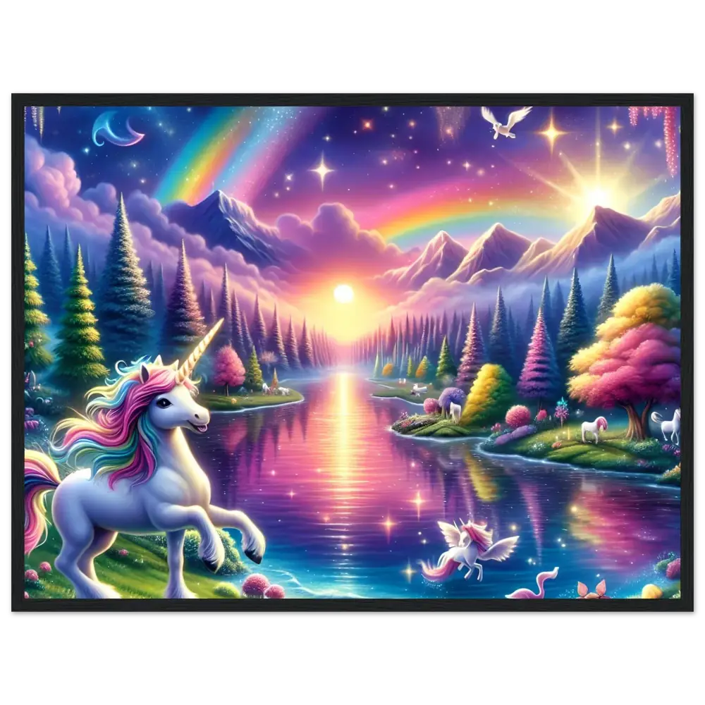 Colorful unicorn fantasy landscape poster from Rainbow Unicorn Forest PixiOnyx Exclusive