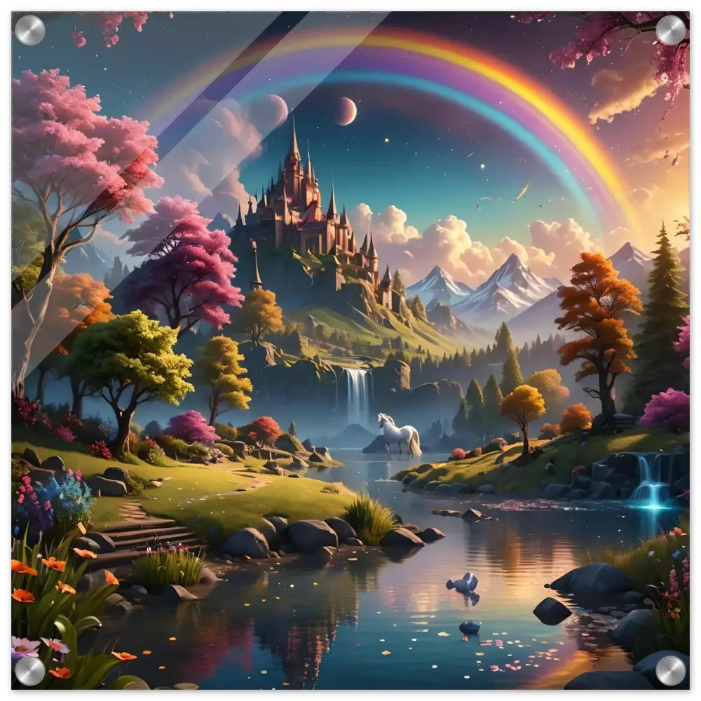 Fantasy castle landscape art print for Realm of the Rainbow Crown by PixiOnyx