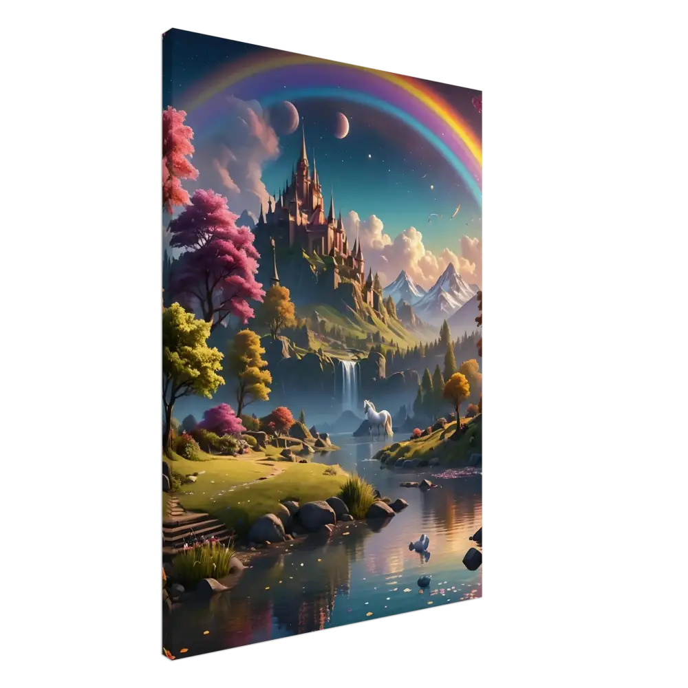 Whimsical fantasy landscape canvas for the Realm of the Rainbow Crown Fantasy Canvas Print
