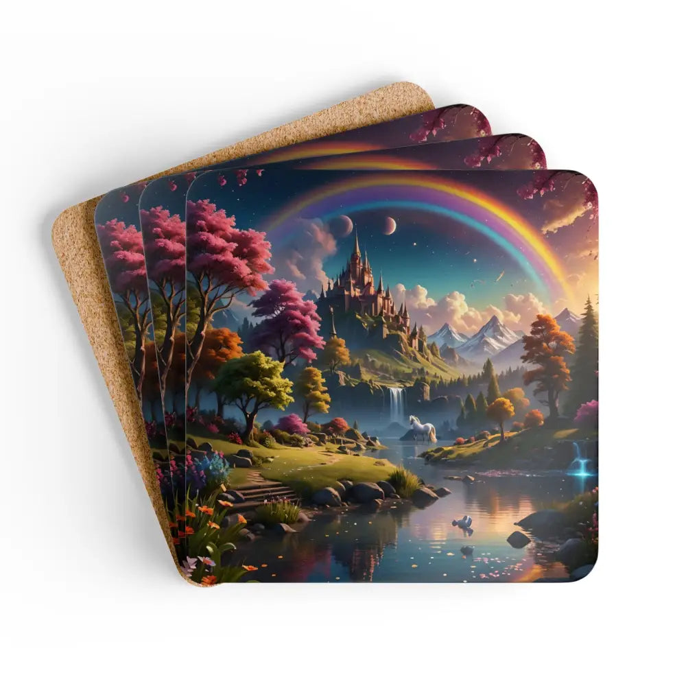 Fantasy landscape coasters from Realm of the Rainbow Crown fantasy coaster set