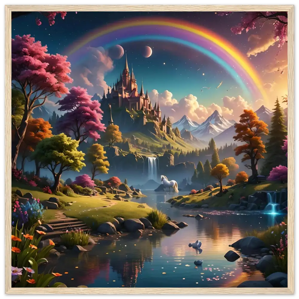 Fantasy castle landscape from Realm of the Rainbow Crown framed fantasy poster