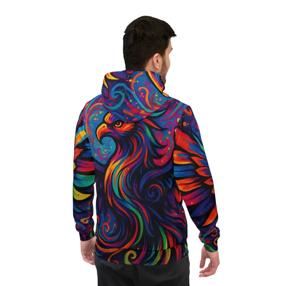 Colorful phoenix hoodie vibrant psychedelic swirl design PixiOnyx AOP Festival Hoodie