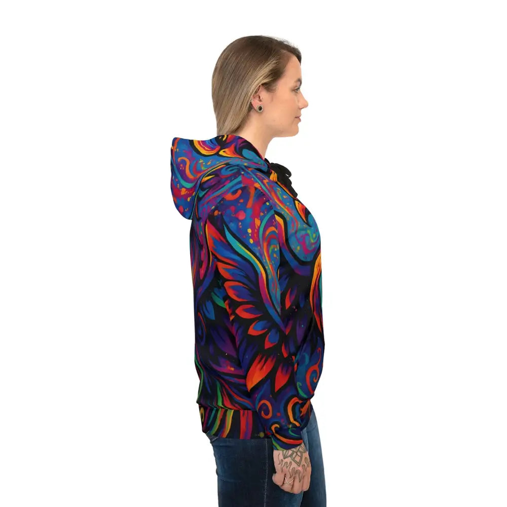 Colorful patterned Psychedelic Swirl Athletic Hoodie titled Rebirth in Neon Flame by PixiOnyx