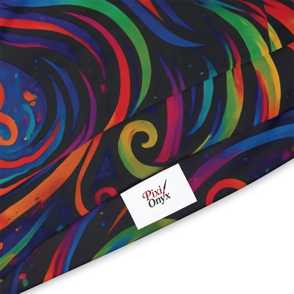 Colorful swirl patterned cushion from Rebirth in Neon Flame Psychedelic Swirl Athletic Hoodie