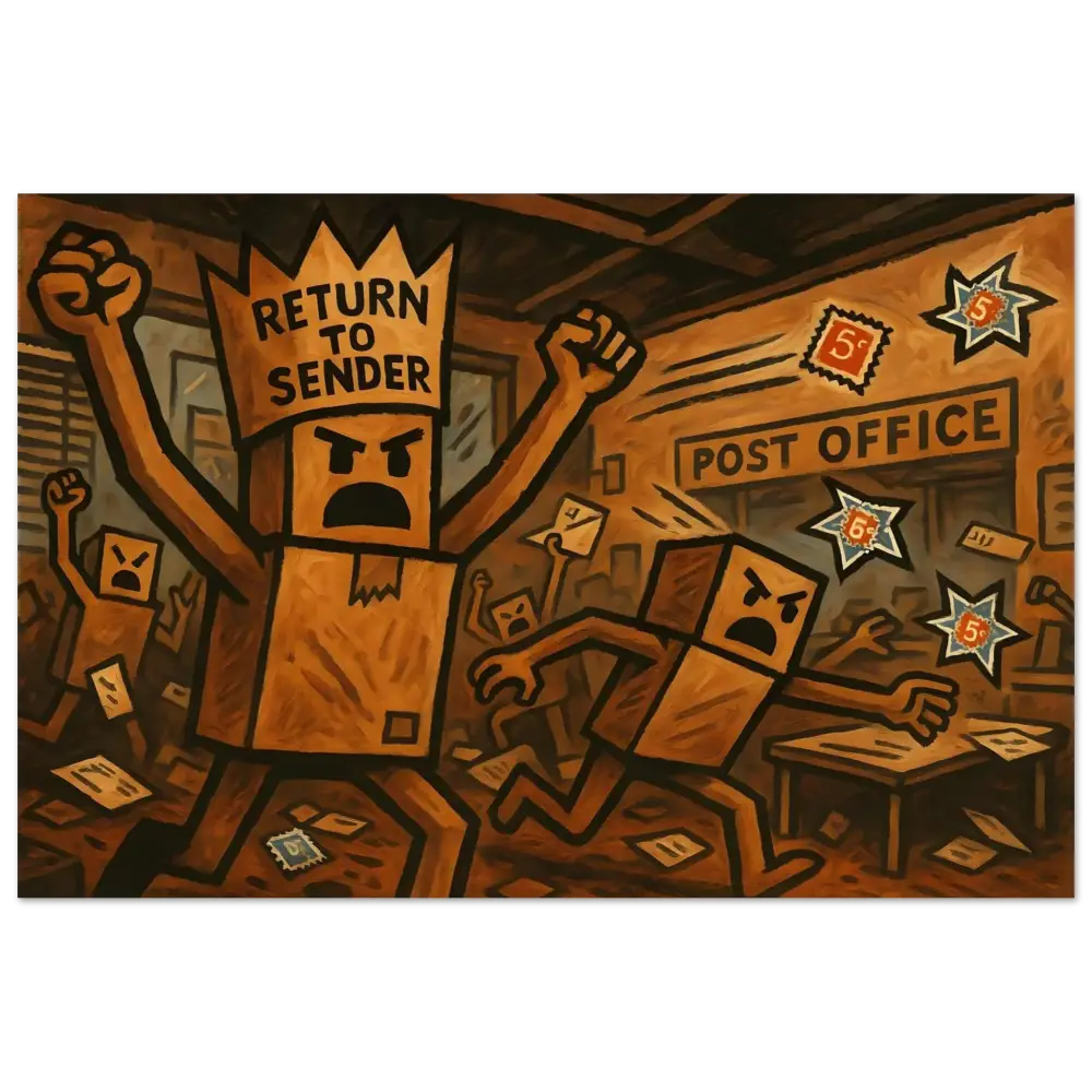 Cartoonish box people riot artwork on PixiOnyx Gloss Metal Riot Panel